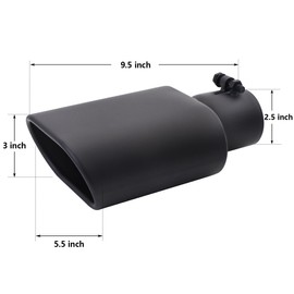 A-KARCK Rectangle Exhaust Tip 2.5" Inlet, Black Coating Square Exhaust Tailpipe Tip 3" x 5.5" Outlet 9.5" Long Blot on Design Easy Installation