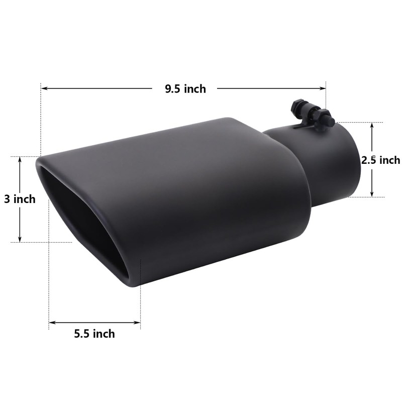 A-KARCK Rectangle Exhaust Tip 2.5" Inlet, Black Coating Square Exhaust