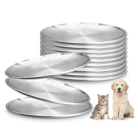 Fhiny 12 PCS Stainless Steel Cat Dish Set, 5.5", Wide Whisker Friendly Cat Bowls Shallow Kitten Feeding Plate Replacement Basic Small Pet Bowl Metal Flat Cat Dish for Stray Cats Dogs (5.5" Dia)