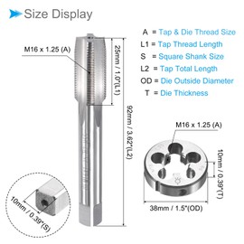 CoCud Tap Dice Tap & Die Set M16 x 1.25 Thread High Speed Steel Machine Screw Tap Land Die Tool Kit for Screw Tapping 1 Set