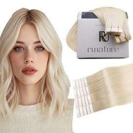 RUNATURE Blonde Tape in Hair Extensions Human Hair, 10 Inch Short Real Human Hair Tape in Extensions, Icy Blonde Hair Extensions Tape Ins, Seamless Remy Human Hair, 30g 20pcs