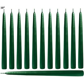 Green Taper Candles 10 Inches Tall - Elegant - Premium Quality - Dripless Smokeless - Hand-Dipped - Set of 12 - for Holiday Decoration, Wedding, Dinner, Ceremony, Table Candles, Birthday Made in US