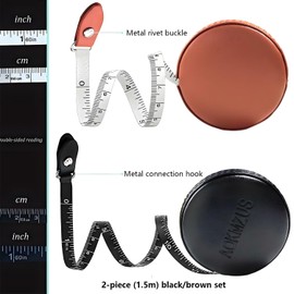 Body Measuring Tape,2 Pack Leather Tape Measure Measuring,60 inch 1.5-Meter Button Double-Sided Automatic Retractable Small Tape Measure,Clothing,Body Measurement,and Wallet Carrying (Black/Brown)