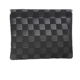 Ksriylm Black Plaid Leather Makeup Pouch for Women Small Make Up Bag for Purse Self-Closing Waterproof Initial Checkered Makeup Cosmetic Bags Pouches for Purse Aesthetic Travel Toiletry Bag