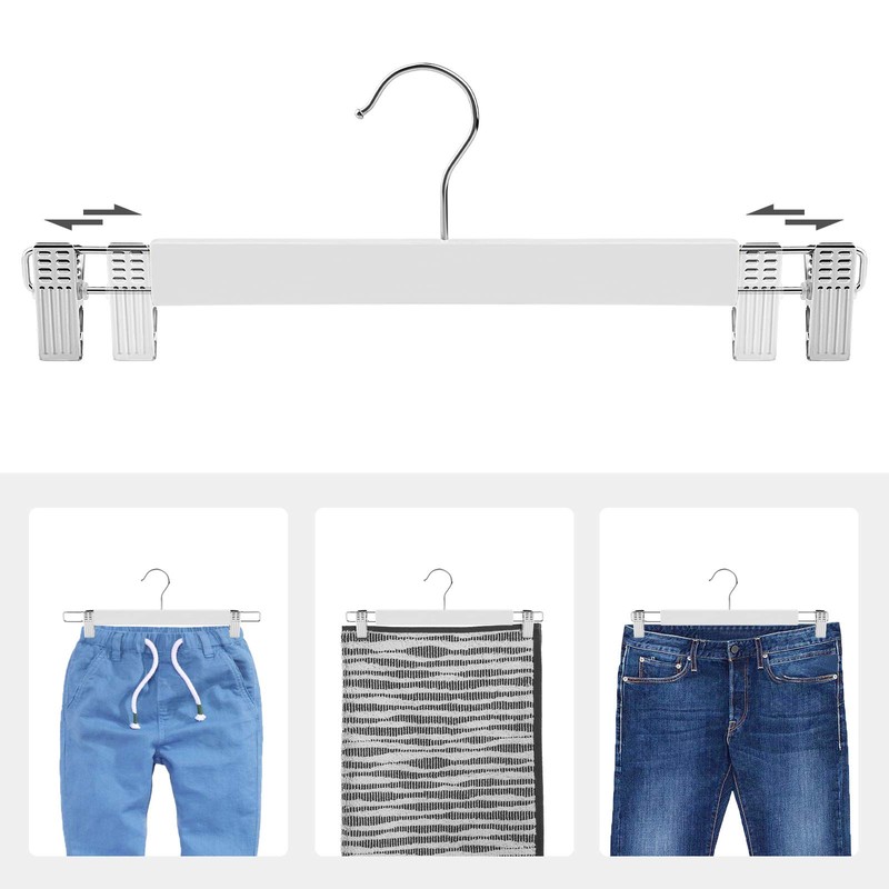 SONGMICS 8 Pack Wooden Trouser Hangers with Adjustable Clips Non-Slip