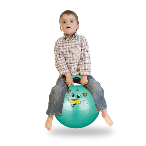 Relaxdays Kids Children Bouncy Ball with Handle for Indoor and Outdoor Use, with Animal Design, 45 cm Diameter, Various Colours
