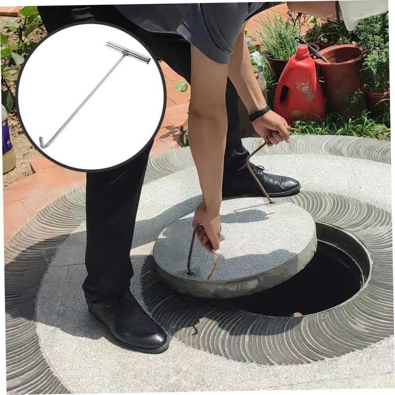 Hohopeti Stainless Steel Manhole Cover Hook T Shape Heavy Duty