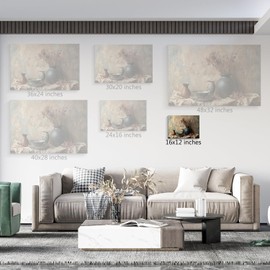 vandlife Rustic Farmhouse Flower Canvas Wall Art Still Life with Vases Bowls and Dried Flowers on Beige Background Elegant Painting for Living Room Bedroom Kitchen Decor Framed 16x12in