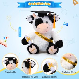 Chalyna 10 Inch 2025 Graduation Season Cow Stuffed Animal Plush with Diploma Tassel Graduation Hat Embroidered Blessings Preschool Kindergarten Gift for Student, Friends, Relatives, Kids