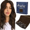 Fshine Hair Extensions, Clip-In Extensions, Real Hair, Brown, 120 g,