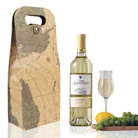 x xotic tech Double Bottle Wine Tote Bag, Reusable Leather Wine Carrier Gift Bags, Portable Wine Protector Holder for Weddings, Birthdays, Picnics Party, and Christmas (Map Graphic)