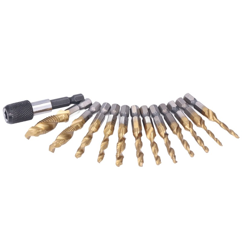 13Pcs/Set Combination Drill Tap High Speed Steel Titanium Plated Hex