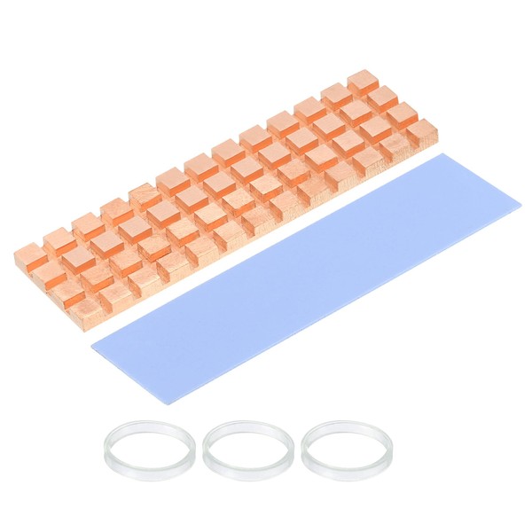 sourcing map Copper Heatsink 70x20x3mm with Thermal Pad and Rubber