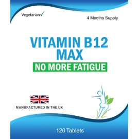 Vitamin B12 Max Supplement, 120 Tablets, 4 Months Supply, Vegetarian, UK Made