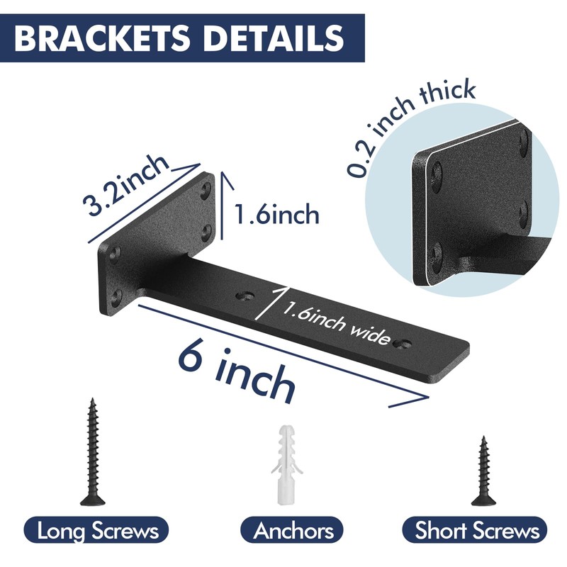 Starunder 4 Pack Floating Shelf Brackets, 6 Inch Heavy Duty