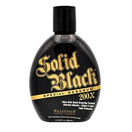 Millennium Tanning Products Solid Black Special Reserve 200X, loción bronceadora con protector de tatuajes, 13.5 onzas