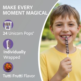 Adams & Brooks Silver Tutti Frutti Mini Unicorn Pops, 10 oz Jar (24 ct.) - Twisty Unicorn Lollipops, Individually Wrapped Candy for Kids & Adults, Perfect for Birthday Party Favors, Goodie Bags & More