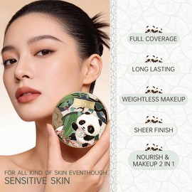 CATKIN Panda Land Air Cushion Foundation with Full Coverage, Breathable, Moisturising, Nourishing, Pore-free Face Makeup for Sensitive Skin, Sheer Finish, 15 g x 2