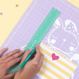 Craftelier - 30 cm (12") Metal Ruler | Turquoise Colour with White Numbers | Cork Base and Stainless Steel Construction - Centimetre and Inch Measurements