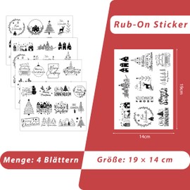 FloraVigo Rub On Sticker Approx. A5 19 x 14 cm Wipe Clean Film for Christmas Decoration, Keraflott, Home, Furniture, Glass, Wood, Photo Album, DIY Decoration, Sticker Aesthetics (4 Pieces) (Merry