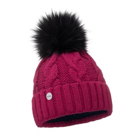 ELIMELI® Winter Hat Women's Hat with Fur Bobble Fleece Lining - Warm Women's Bobble Hat Knitted Hat - Winter Hat with Faux Fur Bobble - Slouch Knitted Beanie Made in EU, fuchsia, Einheitsgröße