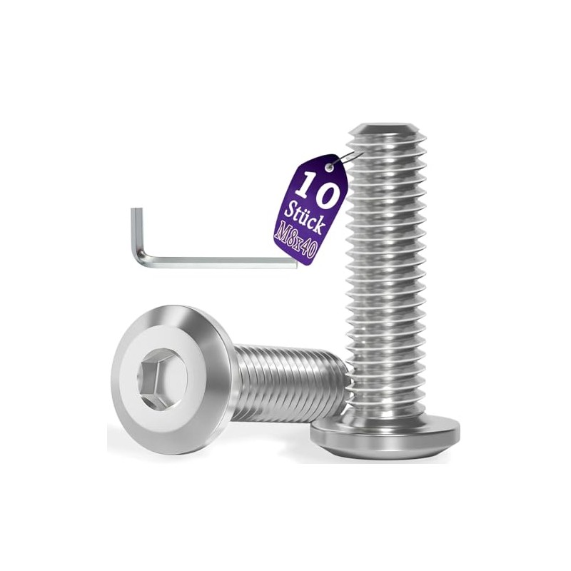 Pack of 10 M8 x 40 Flat Head Screws Stainless