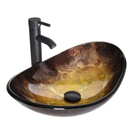 Elegant Gold Oval Boat-Shaped Glass Vessel  basin Sink BA20065