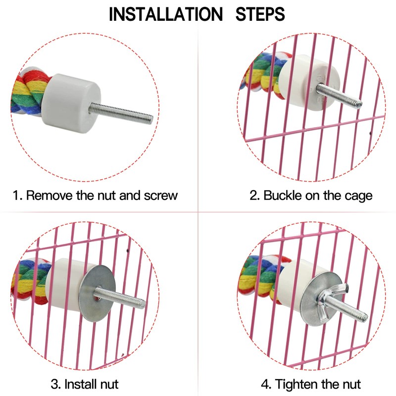 Bird Perch- Cage Rope for Parrot/Parakeet/Cockatiel Bungee Toy Comfy Colorful