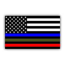 Magnet Police Military and Fire Thin Line USA Flag Blue Green and Red stripe Magnetic vinyl bumper sticker sticks to any metal fridge, car, signs 5"