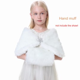 Fttyeiby Girls Hand Muff Winter Warm Faux Fur Hand Muffs for Flower Girls Ivory