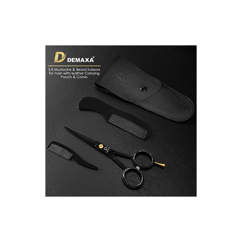 DEMAXA - 5" Professional Mustache Scissors Beard Scissors for Men