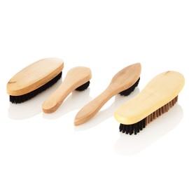 Kerafactum Shoe Brush, Shoe Brush with Shine Brushes and Suede Brush, Dirt Brush Made of Natural Wood, Ideal for Cleaning and Polishing All Leather Shoes, Set of 4