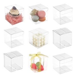 siawadeky Transparent Gift Box, Set of 50, Plastic Case, Folding Box, Gift Packaging, Product Display, Wrapping, Clear, Trinket Box, Waterproof, Easy to Assembly, 2.0 x 2.0 x 2.0 inches (50 x 50 x 50