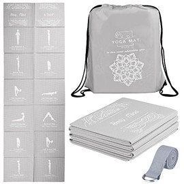 Tapete de yoga plegable para mujer, tapete de ejercicio antideslizante para gimnasio en casa, conjunto de yoga de viaje con correa elástica para yoga,
