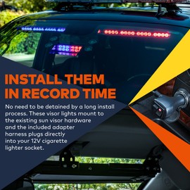 LAMPHUS SolarBlast 32W BLUE RED LED Strobe Visor Light Bar [48 Flash Modes] [Plug-N-Play] [Universal Fit] Flashing Emergency Warning Interior Visor Police Light Bar for Trucks Vehicles