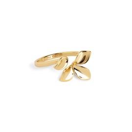 SINGULARU - Zinnia Ring - 18 Carat Gold-Plated Brass with Flower Shape - Women's Jewellery - Size 20 x 14 mm - Adjustable Ring, Brass, No Gemstone