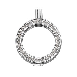 Quiges Silver Plated Copper Interchangeable Coin Holder Pendant 33mm Large with Crystal Ring