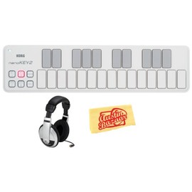 Korg nanoKEY2 Slim-Line USB Keyboard Bundle with Headphones and Polishing Cloth - White