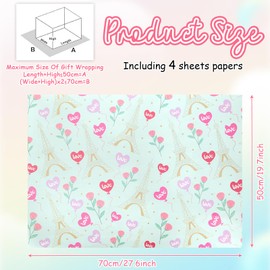 Eiffel Towel LOVE Wrapping Paper, Rose Heart Towel Print Romantic French Paris Theme Gift Wrap Paper, 4 Sheets Folded Flat Paper for Wedding, Bridal Showers, Valentine's Day Holiday Birthday and More