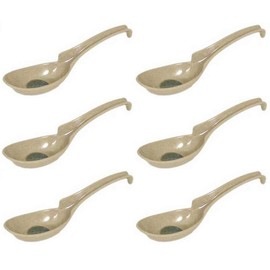 Happy Sales HSSP- MGNHK6, Melamine Soba, Rice Spoons, Chinese Won Ton Soup Spoons, Asian Soup Spoon, 6 Pack Notch & Hook Style, Green