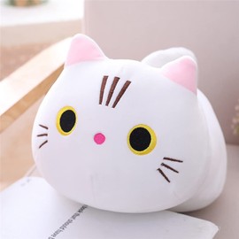 Uposao Cat Plush Toy, 25 cm Kawaii Lying Cat Animal Doll Cuddly Toys Stuffed Animal Plush Cushion Soft Filled Throw Pillow Toy Gift for Birthday for Children Girls Boys, White