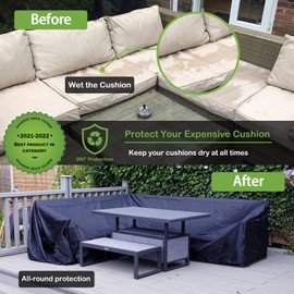 Enzeno Garden Furniture Cover, L-Shape, Protective Cover for Garden Furniture, Waterproof, Windproof, Tarpaulin for Outdoor Corner Sofa, Corner Lounge Group, Lounge Furniture, Rectangular Cover (215 x