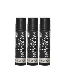 Moroccan Magic Organic Coconut Almond Lip Balm 3 Pack | Made with Natural Cold Pressed Argan and Essential Oils Lip Balm | Smooth Application | Non-Toxic, Cruelty Free