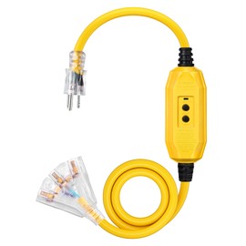 DEWENWILS 6FT Automatic GFCI Extension Cord Outdoor, Heavy Duty 12/3 SJTW Cord with LED Lighted Plug for Leaf Blower, Lawnmower, Weed Whacker, 15A 125V, Yellow, UL Listed