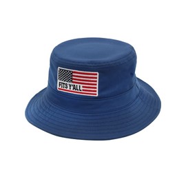 Fits Y'all Sombrero de cubeta con bandera estadounidense para hombres, mujeres y unisex, Azul, Large