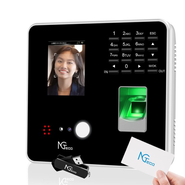 NGTECO MB2 Time Recorder, Fingerprint Authentication, High Performance Automatic Counting, Time Card Recorder, Face Authentication, ID Card Authentication, Password Authentication, 2.4 G, WIFI, APP Connection, Attendance Management, Time Card Body