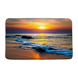 ZNLSU Ocean Beach Sunset Bath Mat Tropical Orange Sky Sunrise Coastal Sea Waves Nature Scenery Landscape Bathroom Decor Rug Doormat Toilet Floor Rug,17.8x29.5 Inch