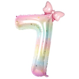 40-Inch Rainbow Number 7 Balloons & Mini Butterfly Balloons, Butterfly Birthday Decorations for Girls, 7th Birthday Balloons, Butterfly Birthday Party Supplies. (Stars butterfly 7)
