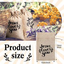 Supervitae 30 Pcs Christian Burlap Gift Bags with Drawstring Jesus Loves You Gift Pouch 4x6 Inch Religious Bible Party Favor Wrapping Small Jewelry Bags for Mother's Day Church Baptize Party