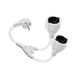 YANBORONSN Doppelsteckdose Verlängerungskabel, 1 bis 2 Schutzkontakt Stromkabel,Y Verteiler,wasserdichte Kabel für den Innen- und Außeneinsatz (90 Grad, weiß, 2 in 1)